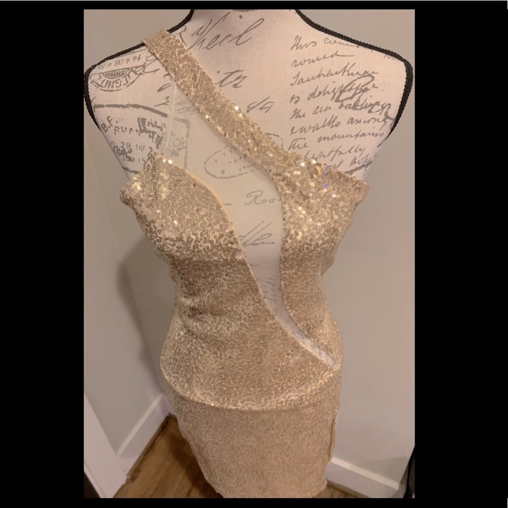 New gold sequin cut-out sheet dress